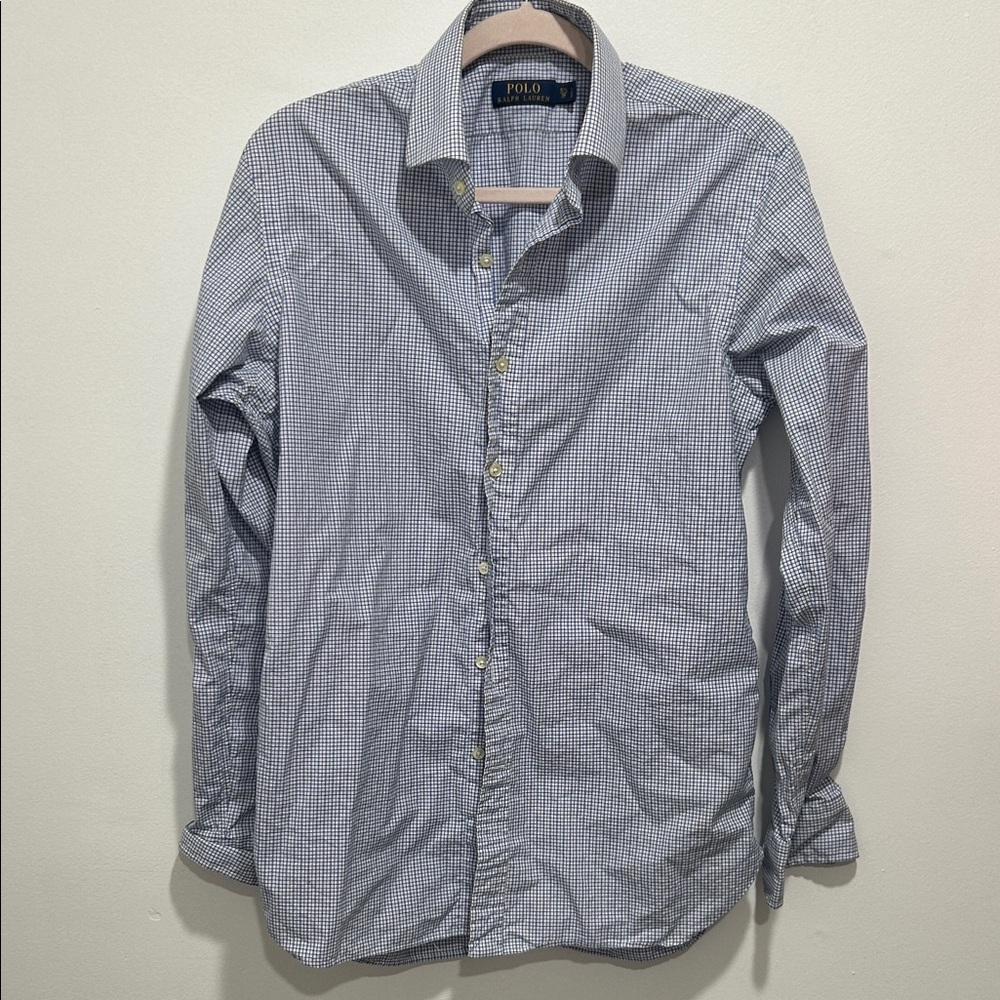 Polo by Ralph Lauren Blue and White Micro-Check Dress Shirt